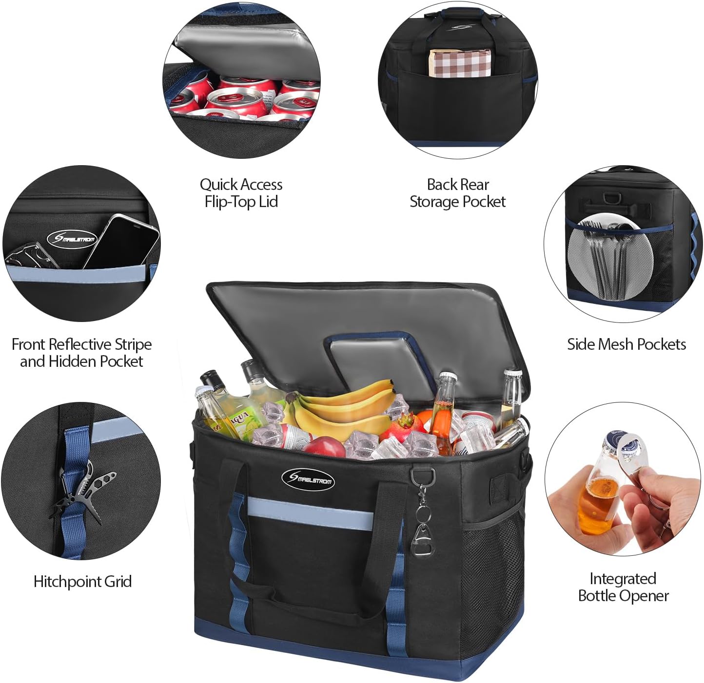 Maelstrom Collapsible Soft Cooler Bag, 24/30/60/75 Cans Beach Cooler, Ice Chest, Leakproof & Portable for Beach, Camping, Road Trips & Grocery Shopping