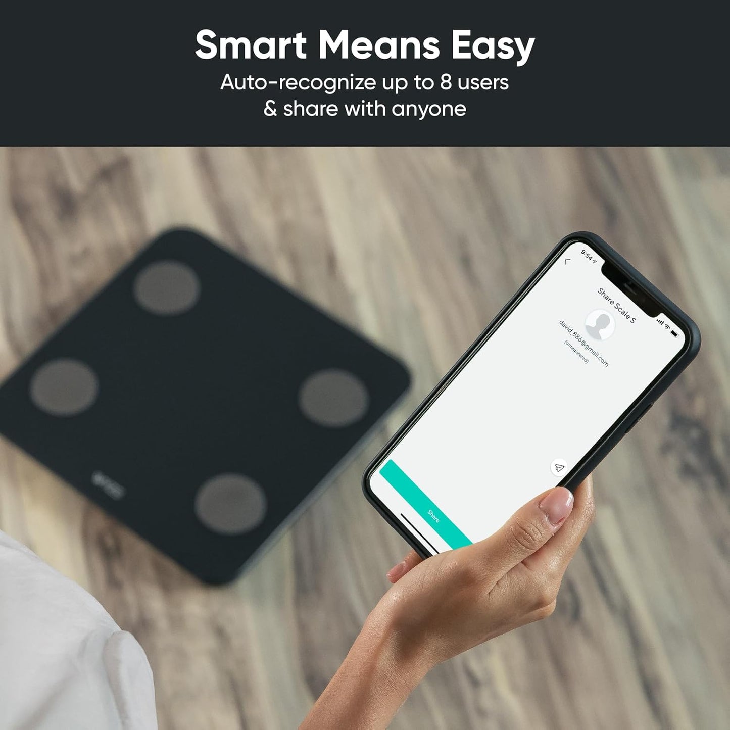 Wyze Scale S, Scale for Body Weight, Digital Bathroom Scale for Body Fat, BMI, Muscle, Heart Rate, Body Composition Analyzer with App, Batteries Included, Bluetooth, 400 lb, Black