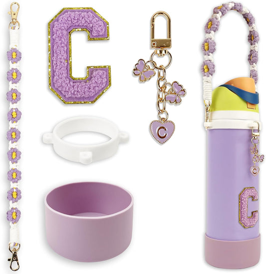 SITKOL Silicone Boot Cute Monogram Set Compatible with Owala Water Bottle 24 oz, 32 oz, 40 oz - Perfect Letter Owala Accessories for Owala Tumbler, Owala Free Sip, Pink Owala, Black Owala