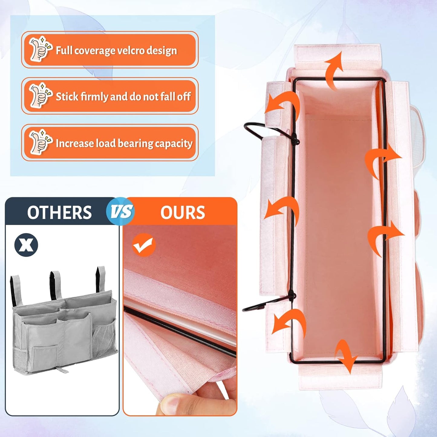 Loghot Bedside Caddy/Bedside Storage Bag Hanging Organizer for Bunk and Hospital Beds,Dorm Rooms Bed Rails,Can be Placed Glasses,Books,Mobile Phones,Keys (New Pink-1)