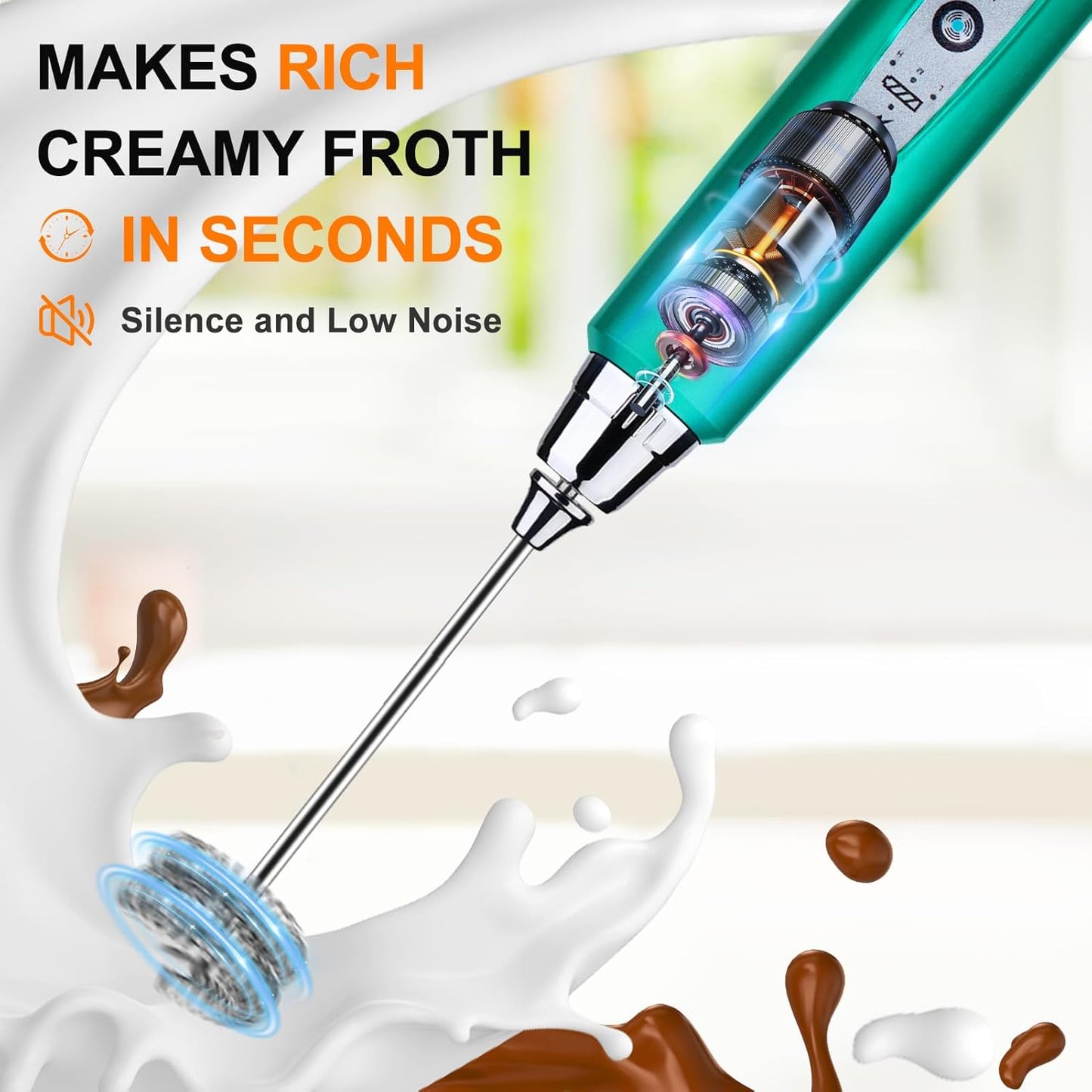 YUSWKO Handheld Milk Frother for Coffee, Rechargeable Drink Mixer with 3 Heads 3 Speeds Electric Coffee Frother For Latte, Cappuccino, Hot Chocolate, Egg