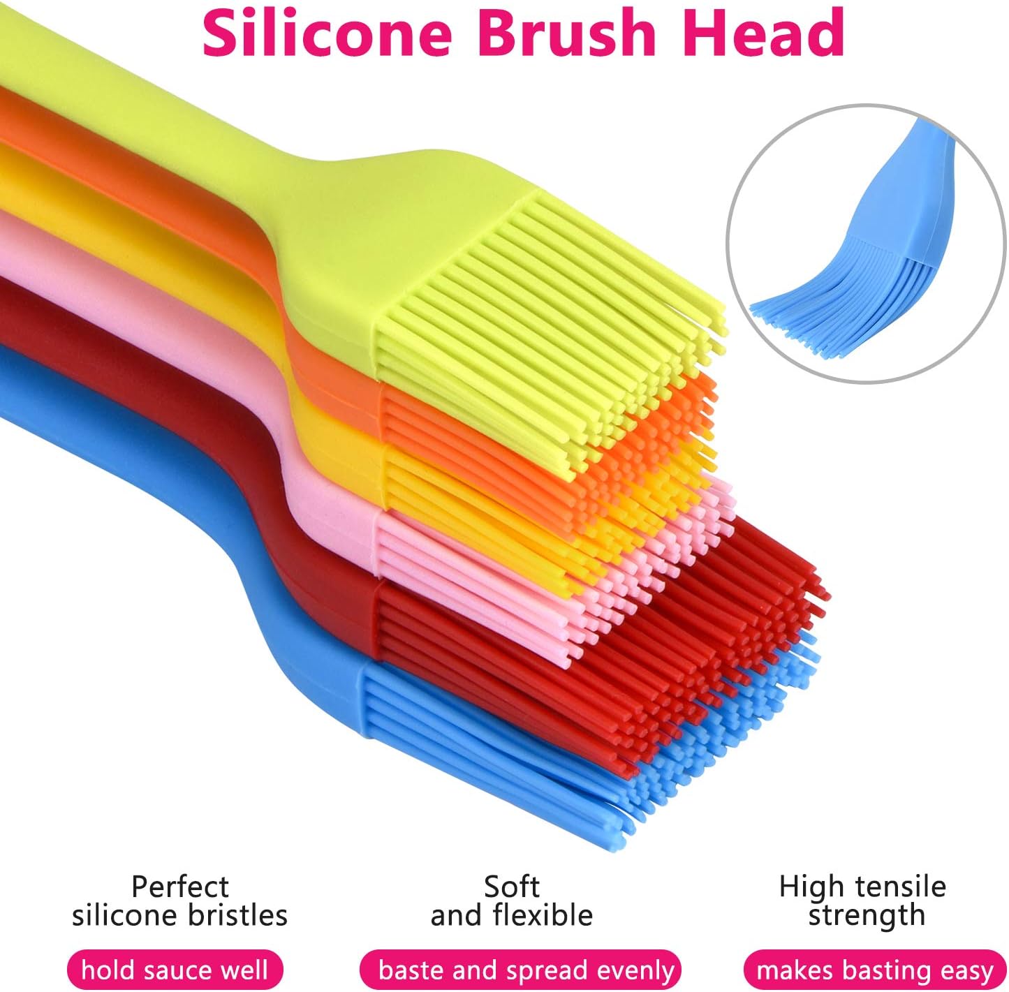 Hhyn Silicone Basting Brush Set 6 Pack Heat Resistant Pastry Brushes Spread Oil Butter Sauce for BBQ Grill Barbeque Kitchen Baking Cooking Pastries, 2 Large & 4 Small