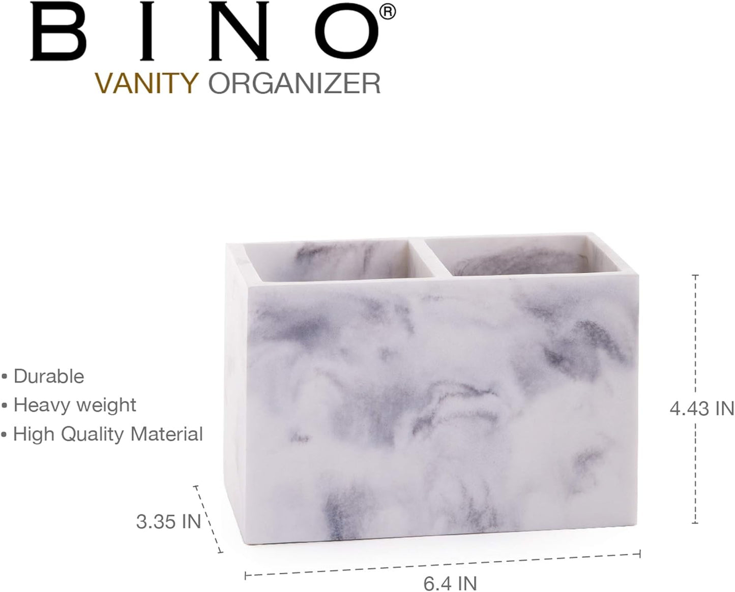BINO | Multi-Purpose 2 Compartment Organizer - Elegant Makeup Brush & Toothbrush Holder for Bathroom and Vanity | Marble Stylish Accessories for Organization