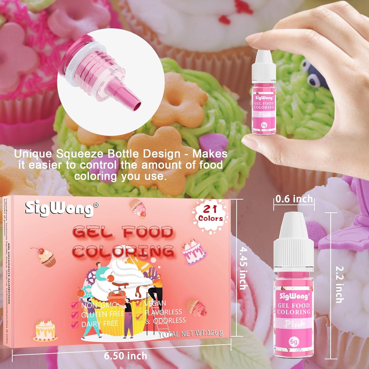Gel Food Coloring Set - 21 Colors Tasteless Gel Based Food Color Dye, Vibrant Edible Icing Color for Cake Cookie Decorating, Christmas Baking, Fondant, Frosting, Easter Eggs, with Gloves (6g/Bottle) - Vegan