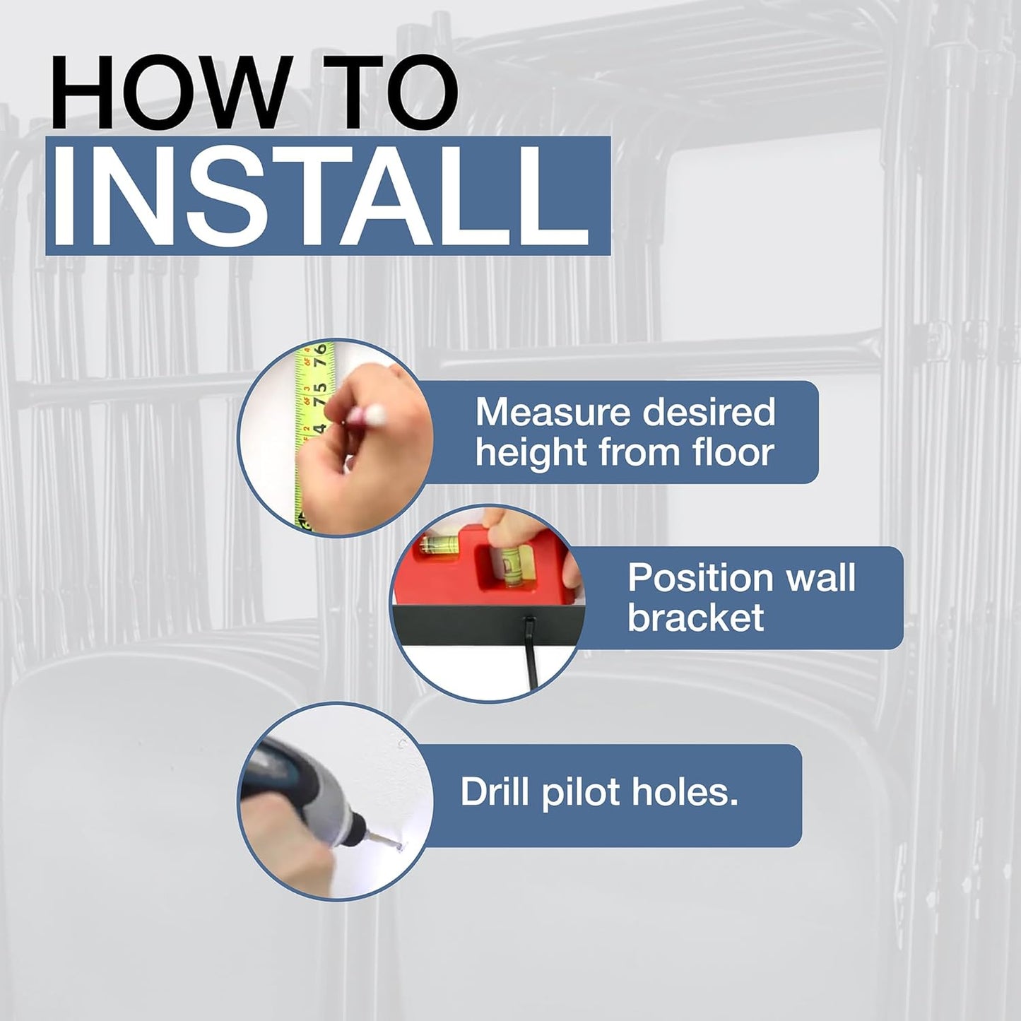 StoreYourBoard Double Chair Storage Rack – 2 Pack Heavy Duty Folding Chair Rack for Garage Organization, Holds 200 lbs, Chair Hangers for Folding, Patio, Beach & Camping Chairs