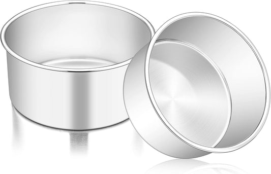 TeamFar 6 Inch Cake Pan, 6” x 3” Deep Round Cake Pan Tier Baking Tins Set Stainless Steel, For Baking Steaming Serving, Healthy & Toxic Free, Deep & Straight Size, Oven & Dishwasher Safe - Set of 2