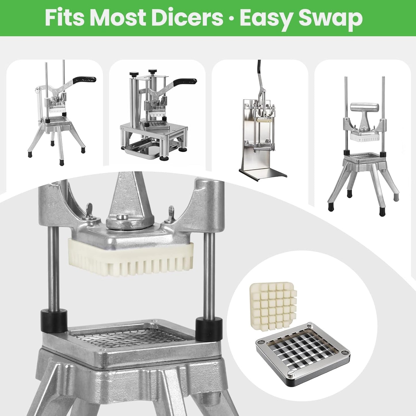 3/8" Replacement Vegetable Chopper Blade, 420j2 Stainless Steel Interchangeable Blade & Pusher Block Set for Commercial Vegetable Dicer Fruit Cutter