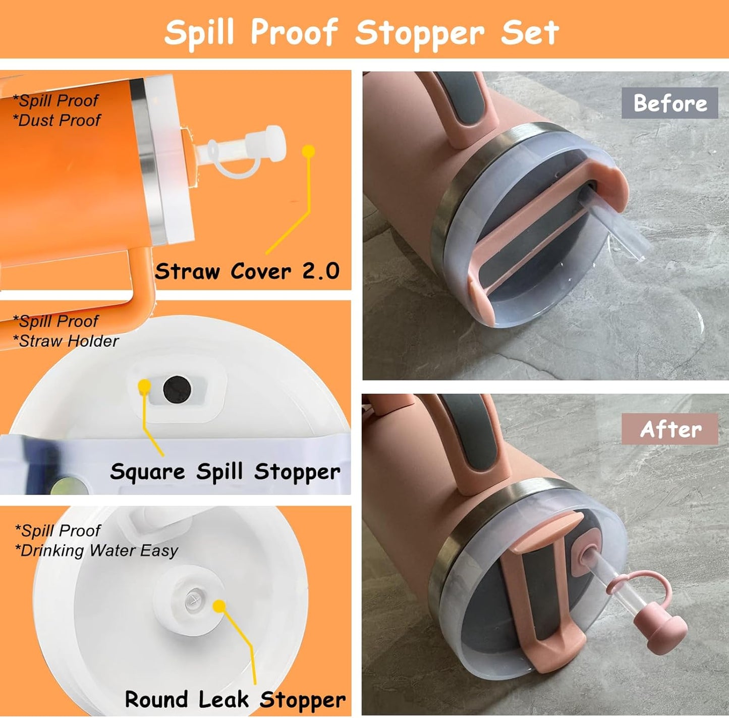 Stanley Cup Accessories Set,Including 2 Pcs 0.4in Straw Cover, 1 Silicone Spill-Proof Stopper Set of 3, 1 Cute Maple Handle Charm, 1 Silicone Boot Fits Stanley 40&30 Oz Tumbler (Tigerlily Plum)