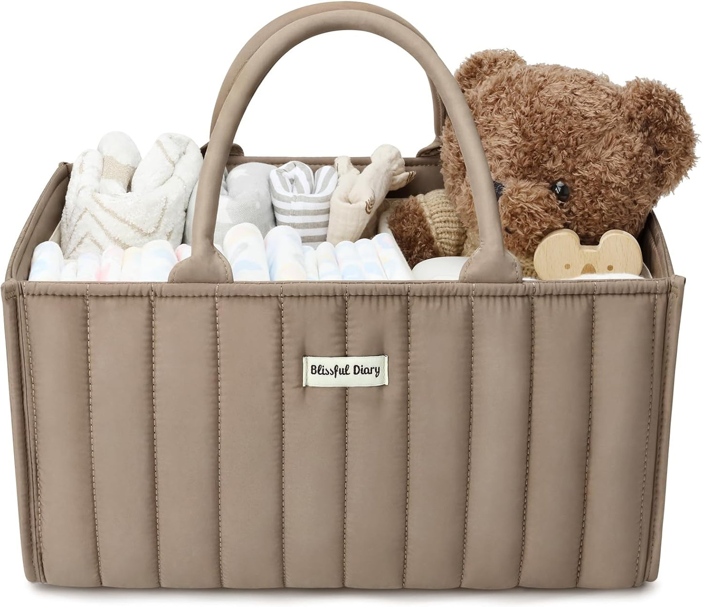 Blissful Diary Baby Diaper Caddy Organizer, Stylish Storage Basket for Newborn Essentials and Diaper Station, Gift for Baby Shower and Registry Must-Have, Mocha Brown