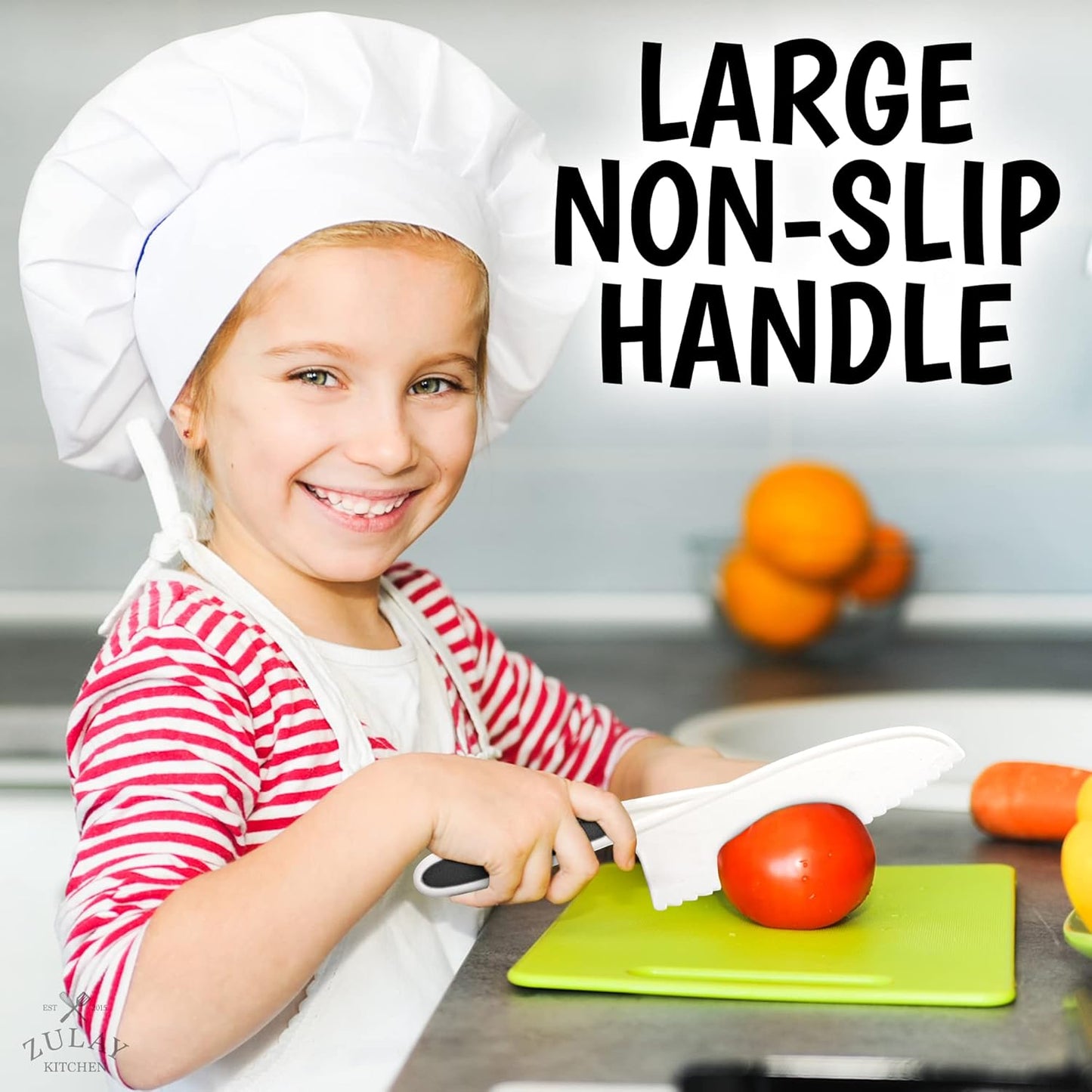 Zulay 3-Piece Kids Knife Set for Real Cooking & Baking - Toddler Knives for Cutting Fruits, Veggies, & Cake - Children’s Montessori Knife with Serrated Edges - Safe & Fun Lettuce Knife (Black)