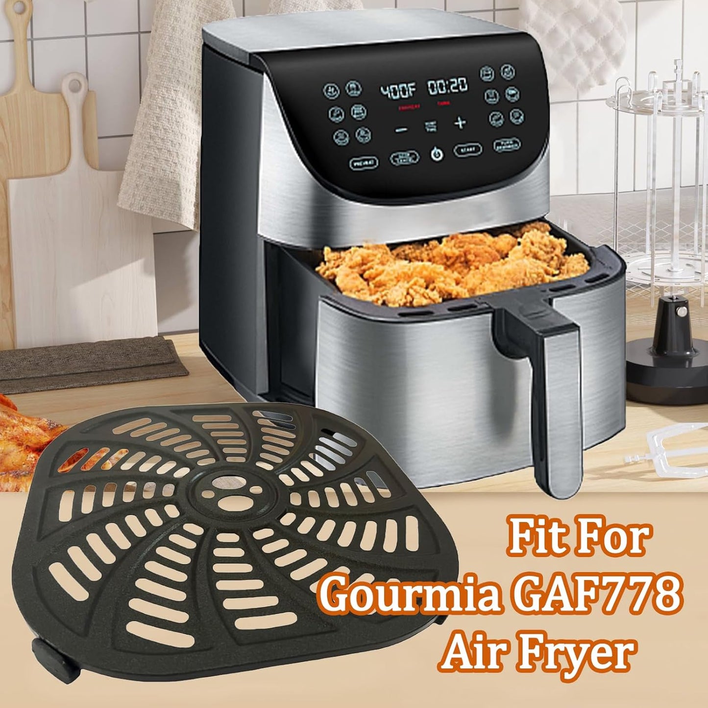 7QT Square Air Fryer Grill Plate for Gourmia GAF778 Air Fryer, Upgraded Nonstick Air Fryer Grill Pan Crisper Tray Plate Rack Shelf Insert Grate Grid for Gourmia 7QT Air Fryers, Dishwasher Safe