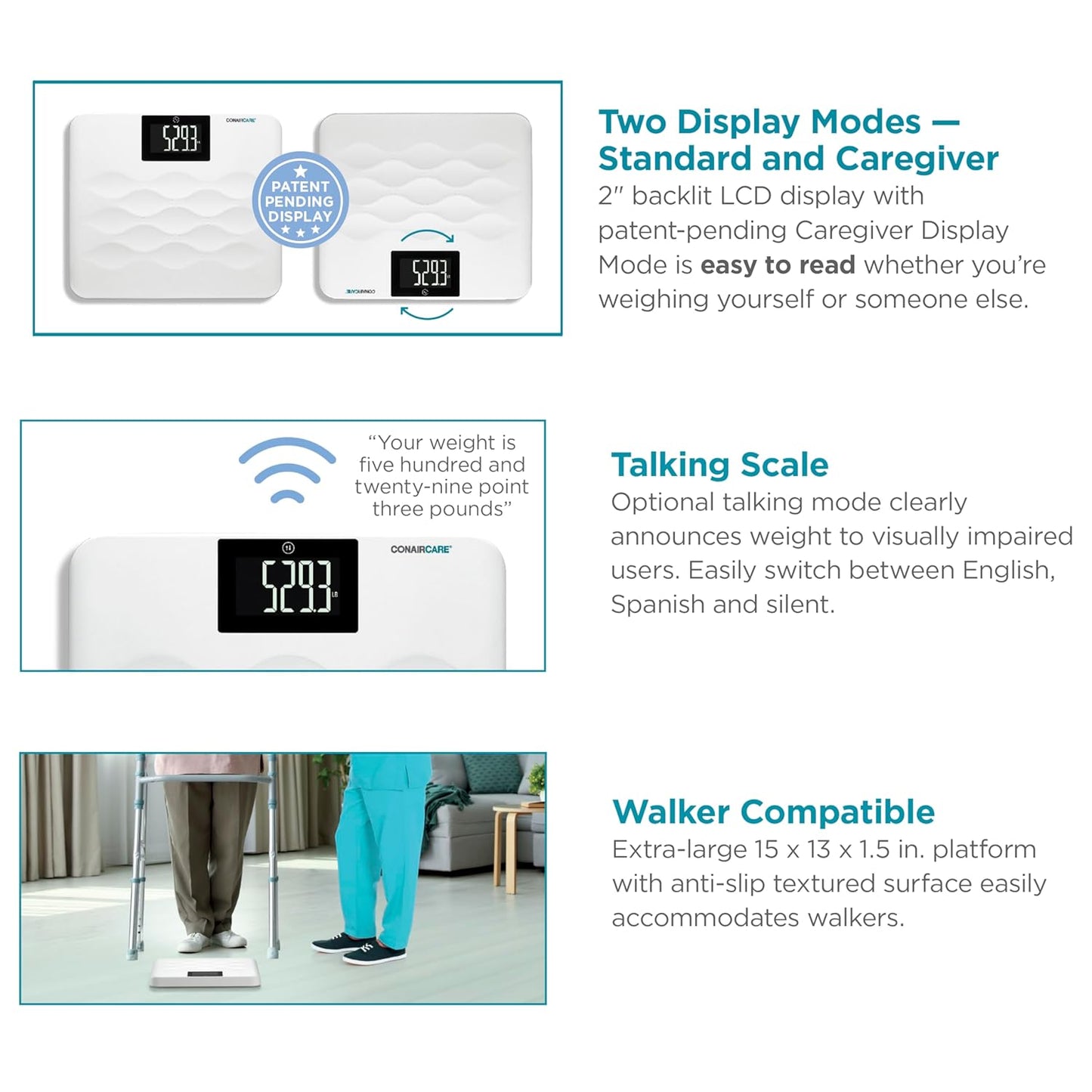 Conair Bathroom Scale for Body Weight, FSA/HSA Eligible High-Capacity Talking Bathroom Scale in both English and Spanish - 660 lb. Enhanced Weight Limit with XL Backlit LCD Display, Anti-Slip Platform
