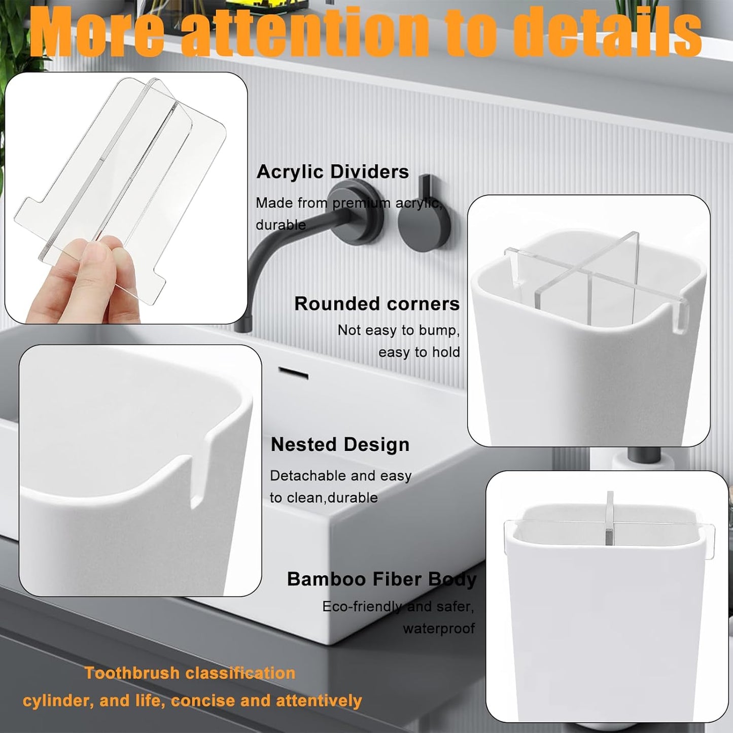 Toothbrush Holder for Bathroom,Clear Acrylic Detachable for Easy Cleaning Multi-Function Storage,4 Slots Electric Toothbrush and Toothpaste Organizer Caddy for Bathroom Vanity,Countertop