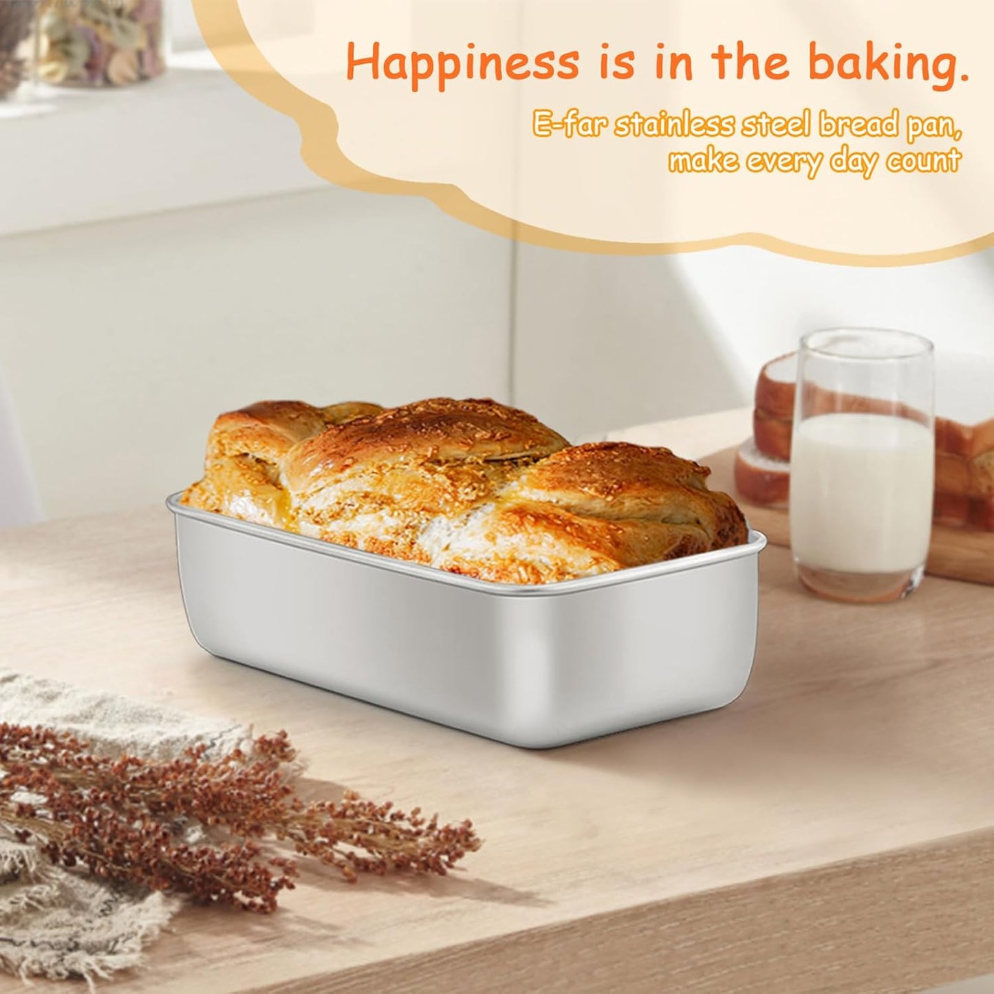 E-far Loaf Pan Set of 4, 9x5 Inch Stainless Steel Bread Loaf Pan, Metal Bakeware for Baking Bread Cake Meatloaf Brownies, Healthy & Non Toxic, Easy Release & Dishwasher Safe