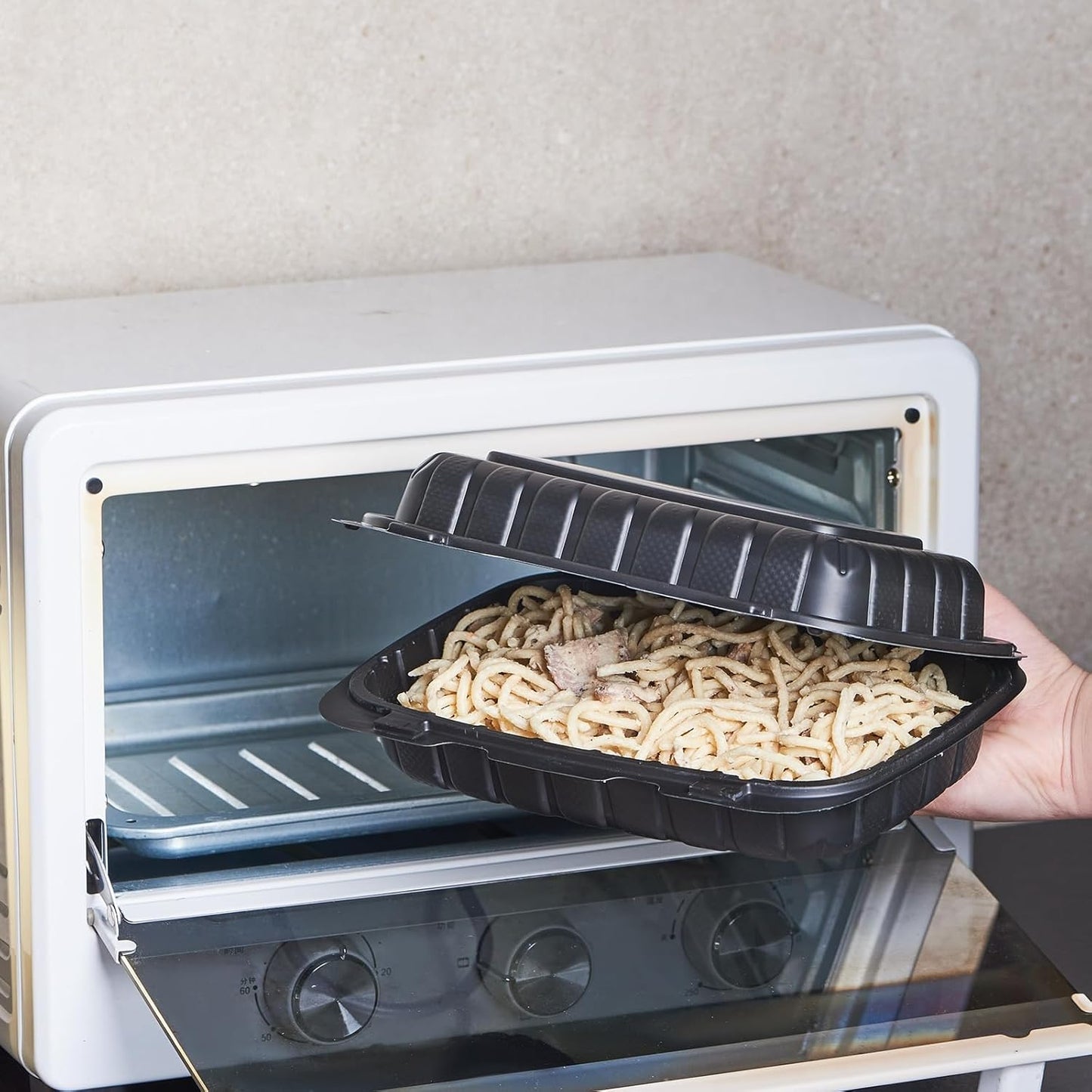 FULING 9X6 1-Compartment 50-Pack Plastic Clamshell Containers Food To Go Box Heavy Duty Disposable Hinged With Secure Snap Lid