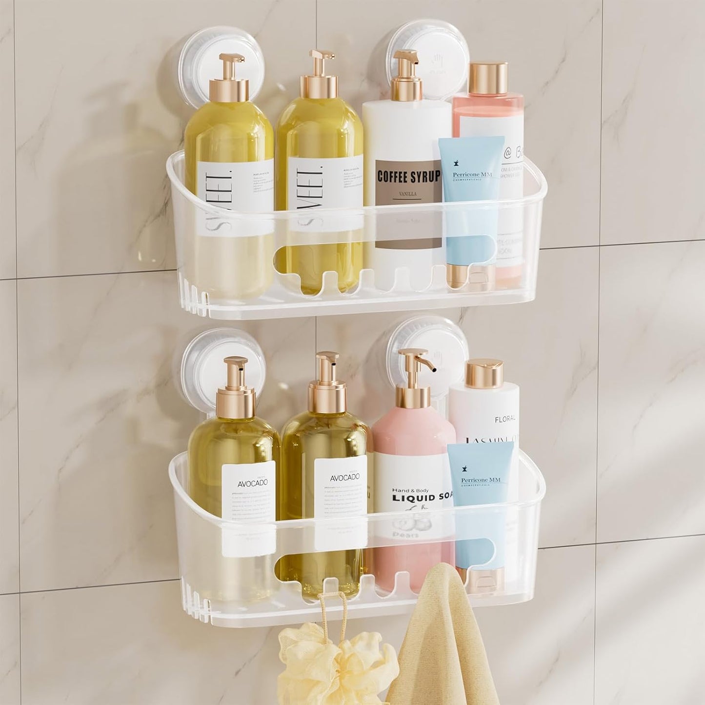 TAILI Shower Caddy Suction Cup, Heavy Duty Bathroom Organizer, Removable Shelves for Inside Shower, Shampoo, Waterproof Suction Plastic Storage for Bathroom Accessories Holder, Frosted Clear