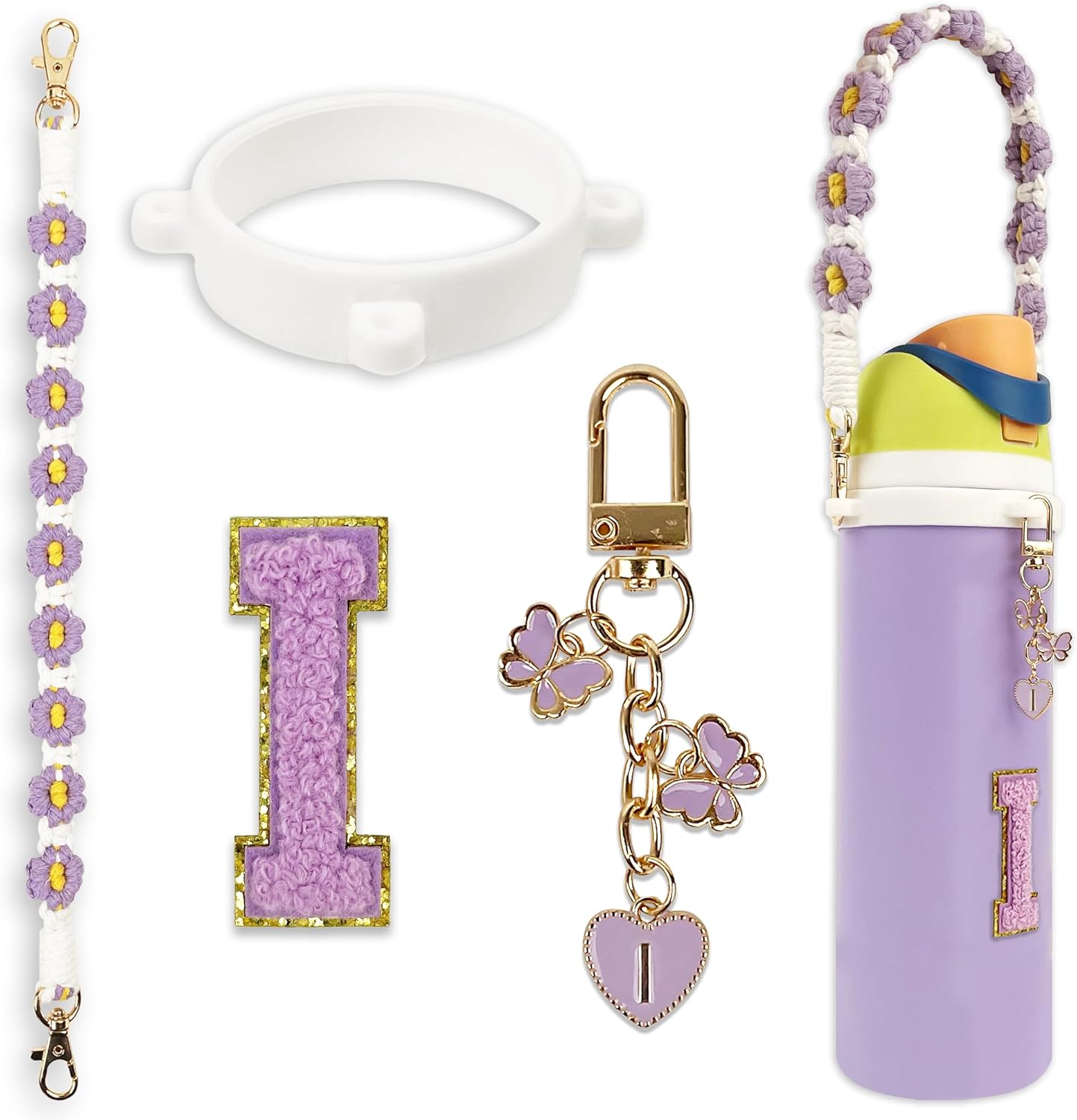 Cute Letter Charm Set Compatible with Owala Water Bottle 24 oz, 32 oz, 40 oz, Owala Kids, Owala Coffee Tumbler, Owala FreeSip – Includes Handle Strap, for Owala Accessories & Stanley Cup Accessories