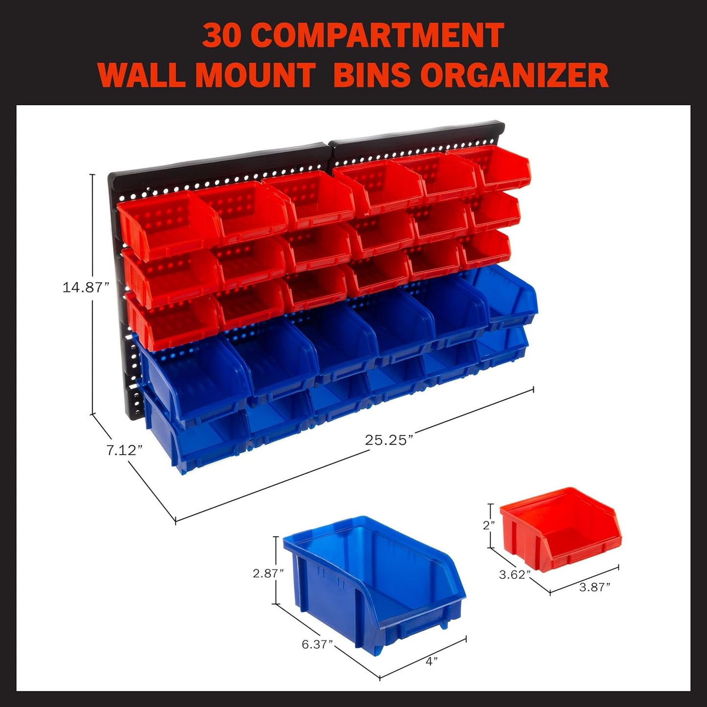 15-Bin Garage Organization Rack - Carbon Steel Rack with Removable Stackable Plastic Garage Storage Bins - Tools Organizer or Small Parts Organizer for Hardware,