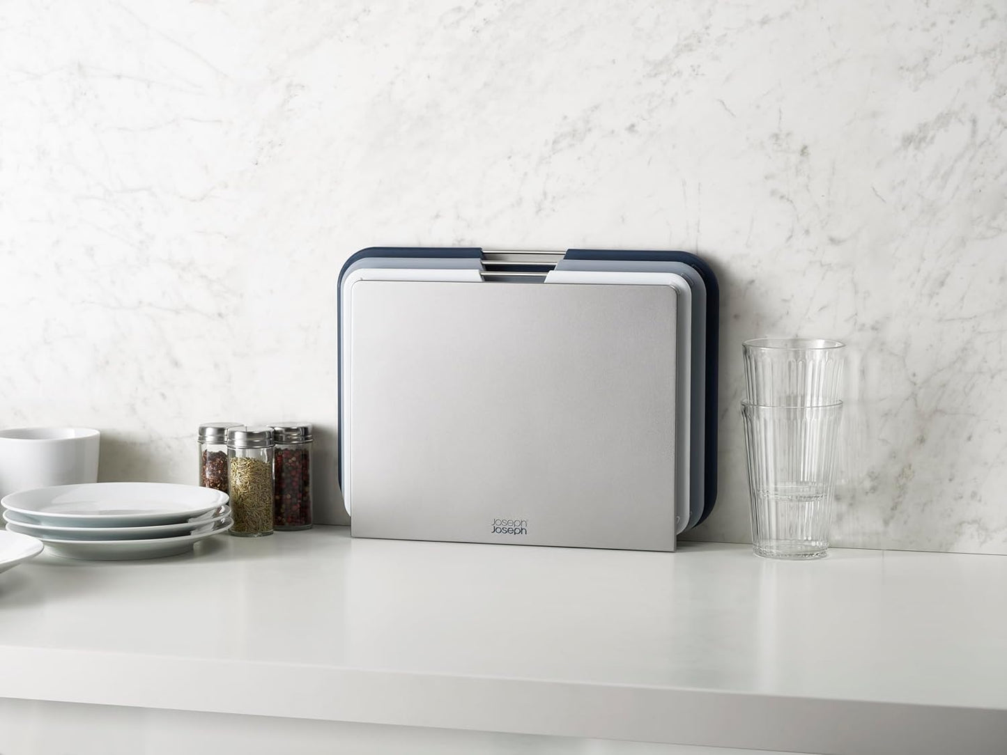 Joseph Joseph Nest Large 3-Piece Color coded Cutting Board Set with Storage Stand, Large - Grey