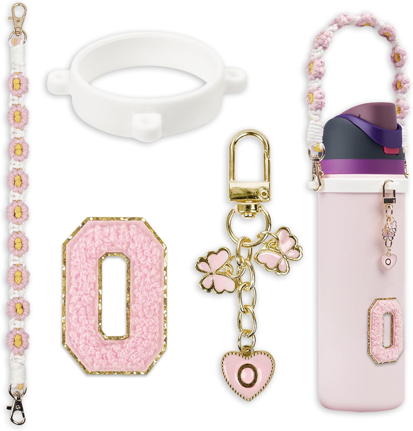 Cute Letter Charm Set Compatible with Owala Water Bottle 24 oz, 32 oz, 40 oz, Owala Kids, Owala Coffee Tumbler, Owala FreeSip – Includes Handle Strap, for Owala Accessories & Stanley Cup Accessories