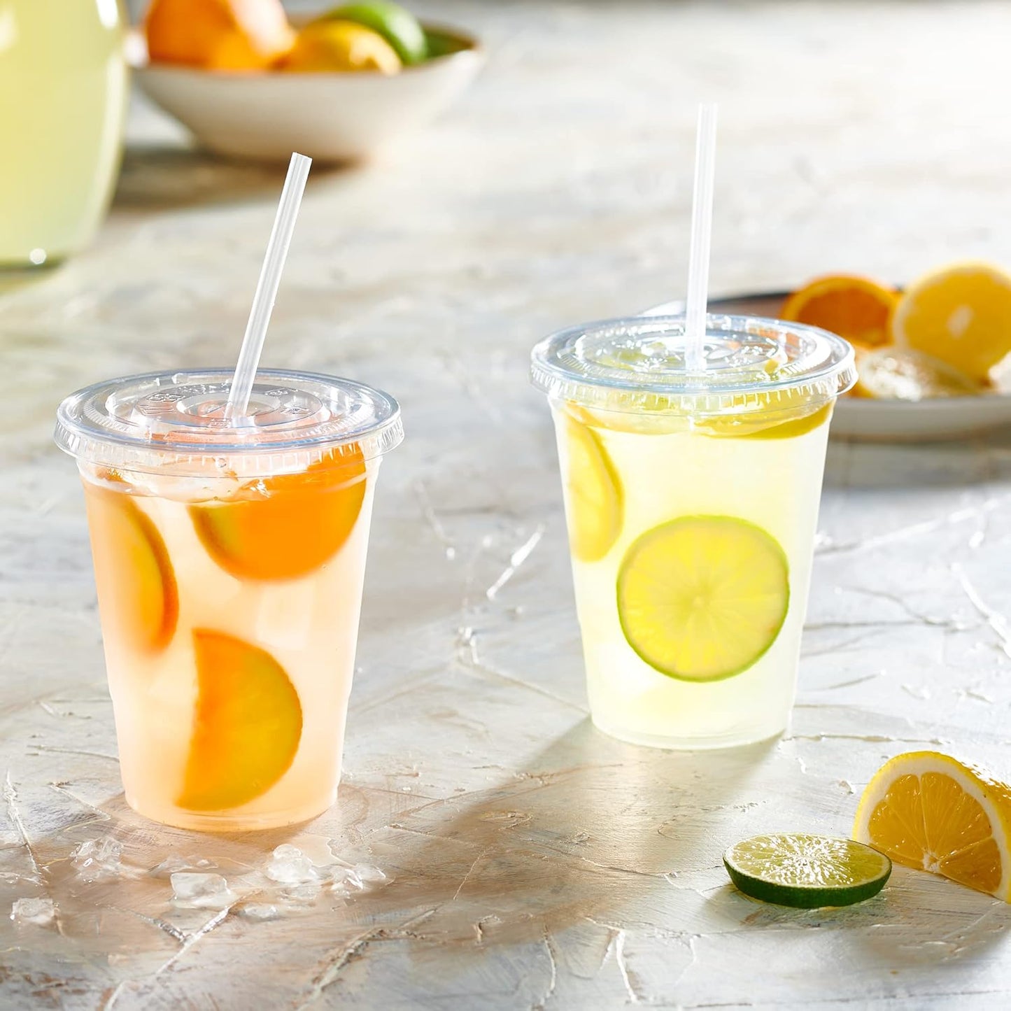 GUSTO Clear Plastic Cups with Flat Lids [16 oz - 100 Count] - Disposable Iced Coffee Cups with Lids - PET Plastic Cold Cups for Smoothies, Juices & To-Go Drinks - Formerly Comfy Package