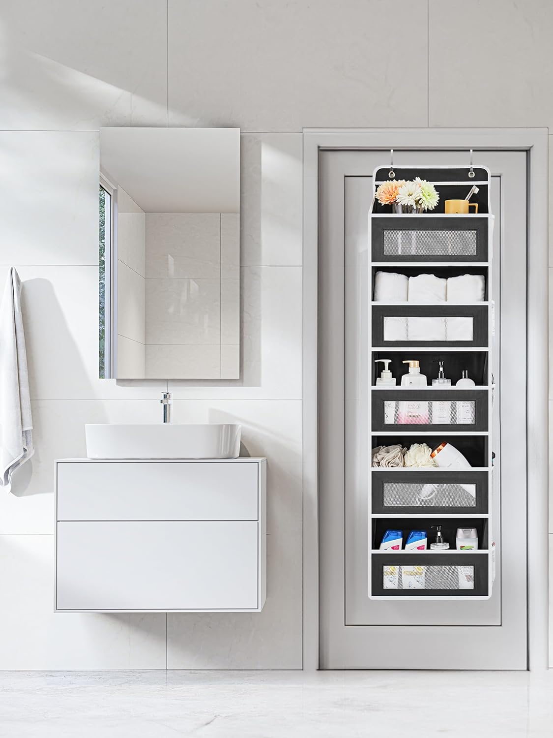 JARLINK 2 Pack Over The Door Organizer Storage, 5 Shelf Hanging Door Organizer with 5 Large Capacity Pockets, Anti Tilt 44 lb Load Behind Door Storage for Bedroom, Bathroom, Pantry, Nursery, (Black)