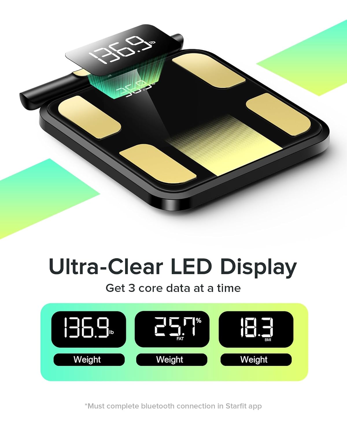 RunStar Smart Scale for Body Weight, Full-Body Bathroom Scale with 8 Electrodes for BMI, Muscle Mass, 3-Metric Display, High-Accuracy Body Composition Monitor with 28 Metrics & App Connectivity