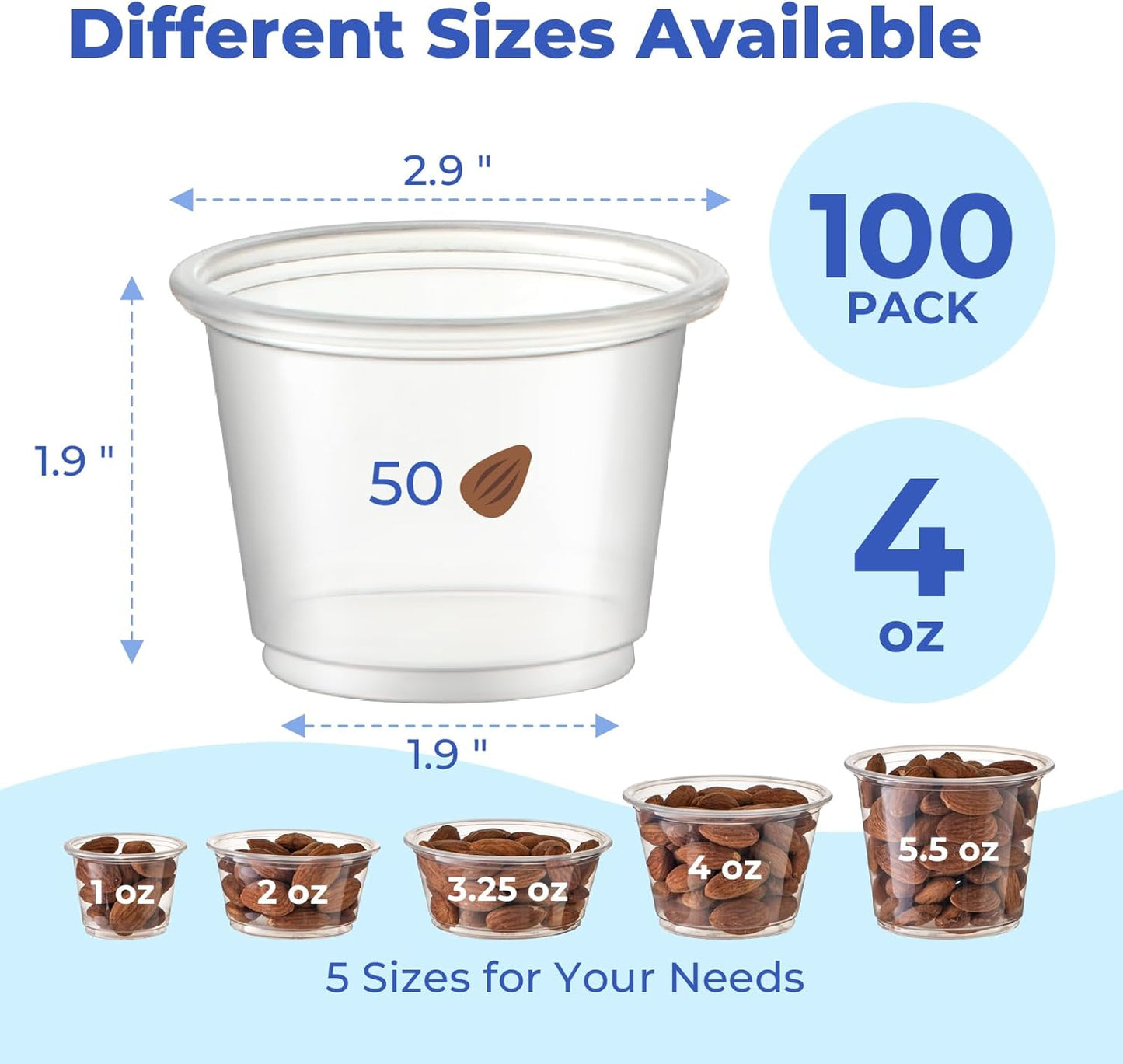 Fit Meal Prep 4 oz BPA Free Condiment Cups, No Lids, Stackable, Multi-Purpose, 250 Pack