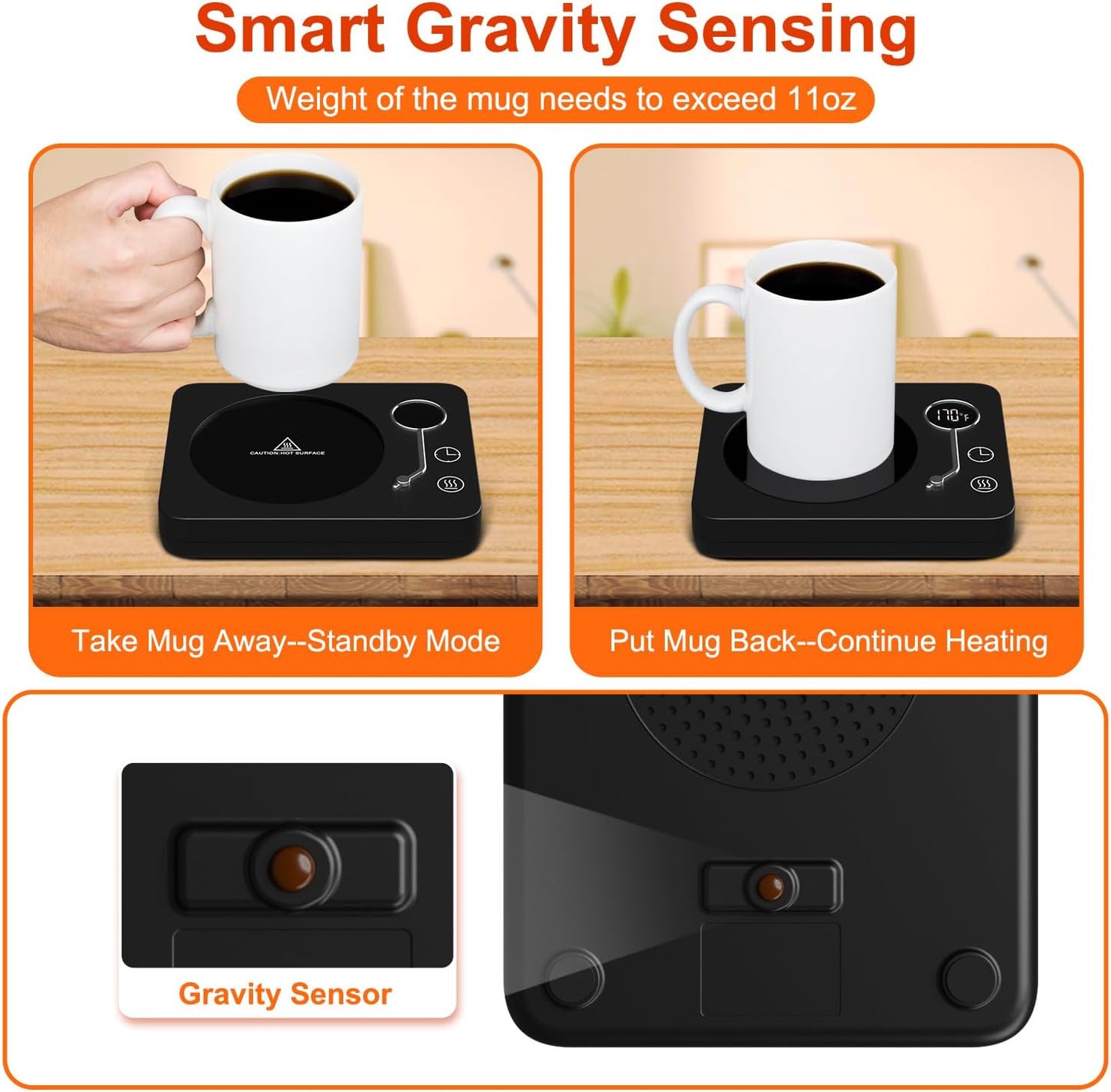 Coffee Mug Warmer, CEROBEAR Mug Warmer for Desk 3 Temperature Control 130℉/150℉/170℉, Cup Warmer with Auto Shut Off for Coffee Milk Tea Beverage-Black