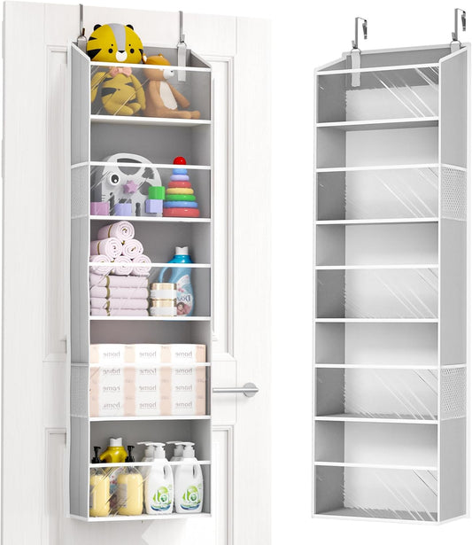 ULG Clear Over The Door Organizer 5-Tier Hanging Storage with 4 Side Pockets,Back of Door Organizer for Pantry, Bathroom, Nursery, Light Grey