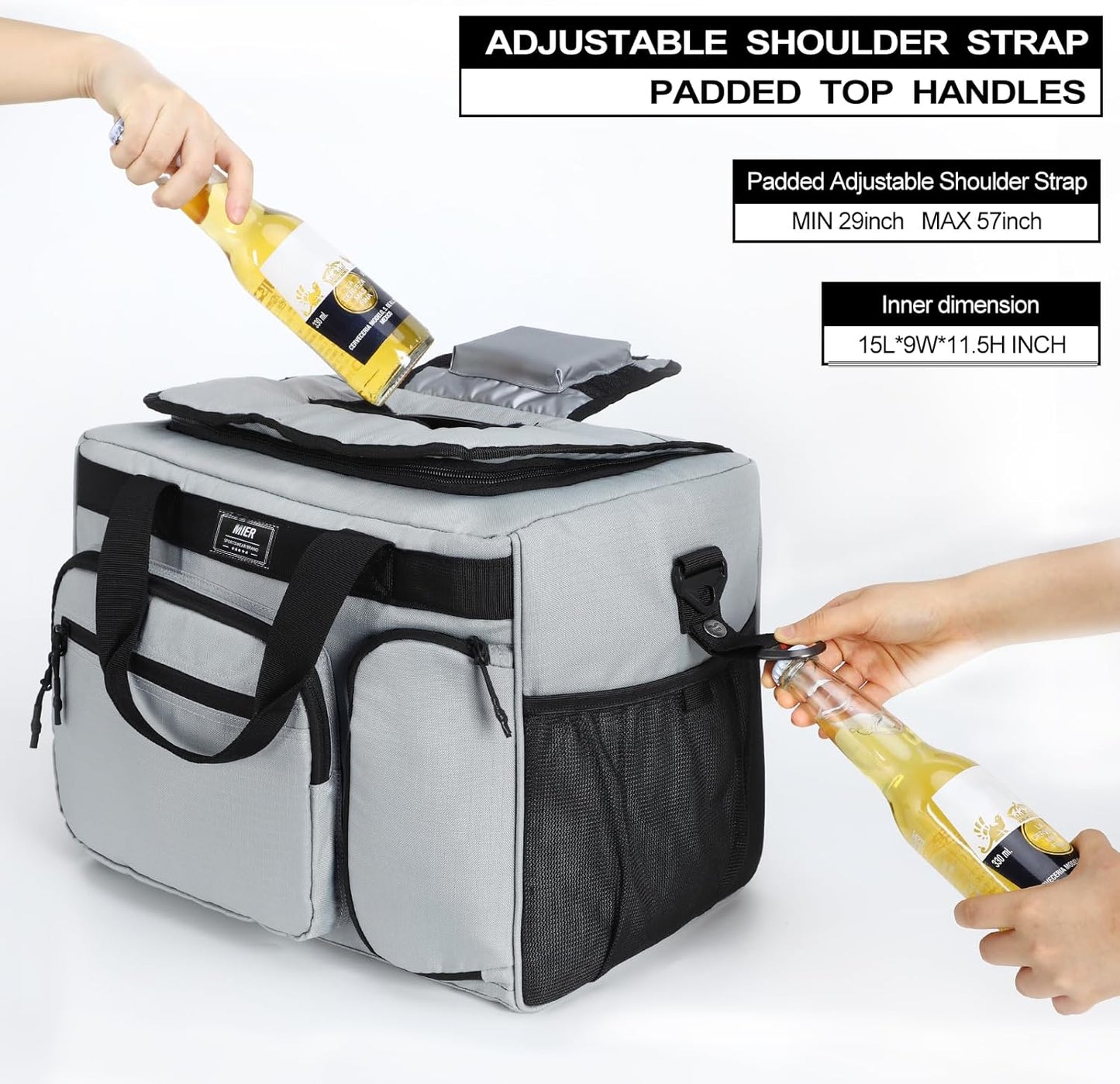 MIER 30L Extra Large Soft Cooler Bag with Bottle Opener for Camping Beach BBQ Grocery Golf Leakproof Picnic Lunch Bag, Collapsible, Top Flip Lid, 45Can (Grey)