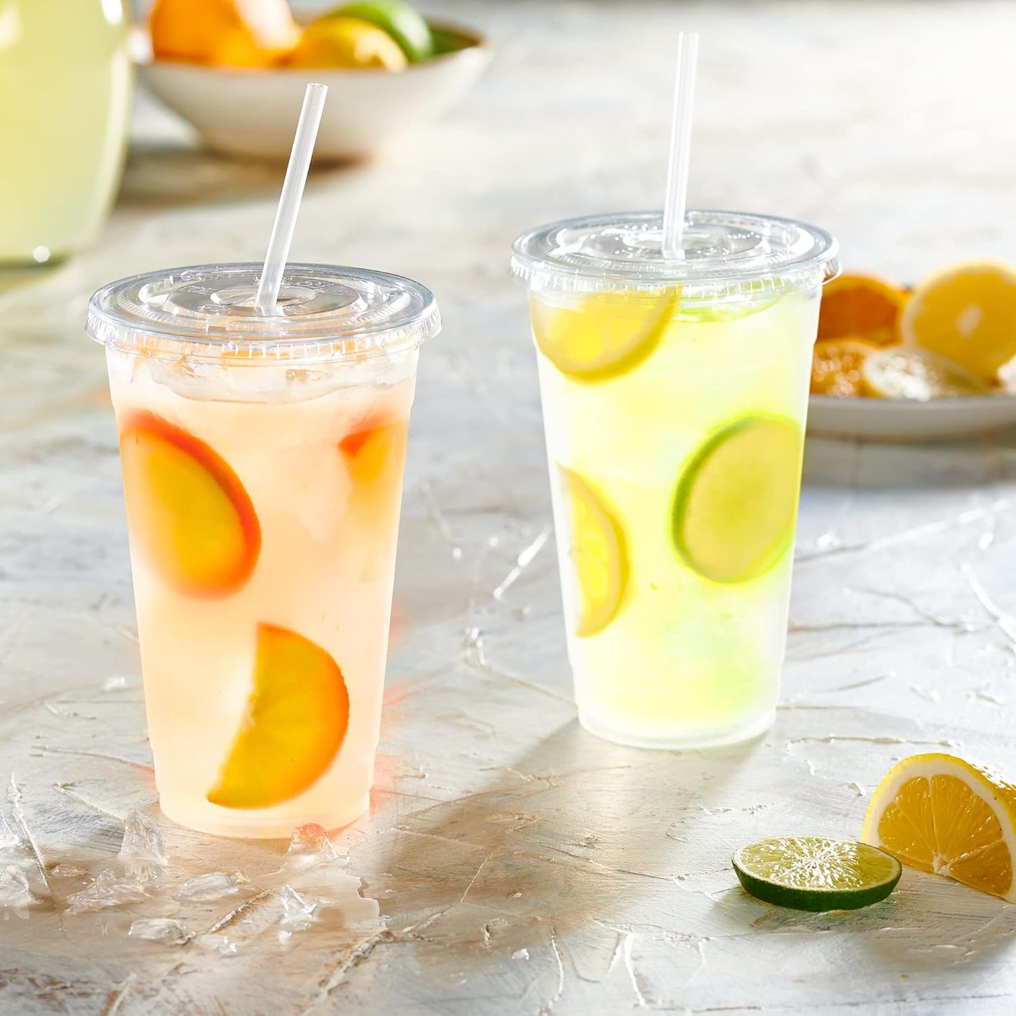 GUSTO Clear Plastic Cups with Flat Lids [24 oz - 100 Count] - Disposable Iced Coffee Cups with Lids - PET Plastic Cold Cups for Smoothies, Juices & To-Go Drinks - Formerly Comfy Package