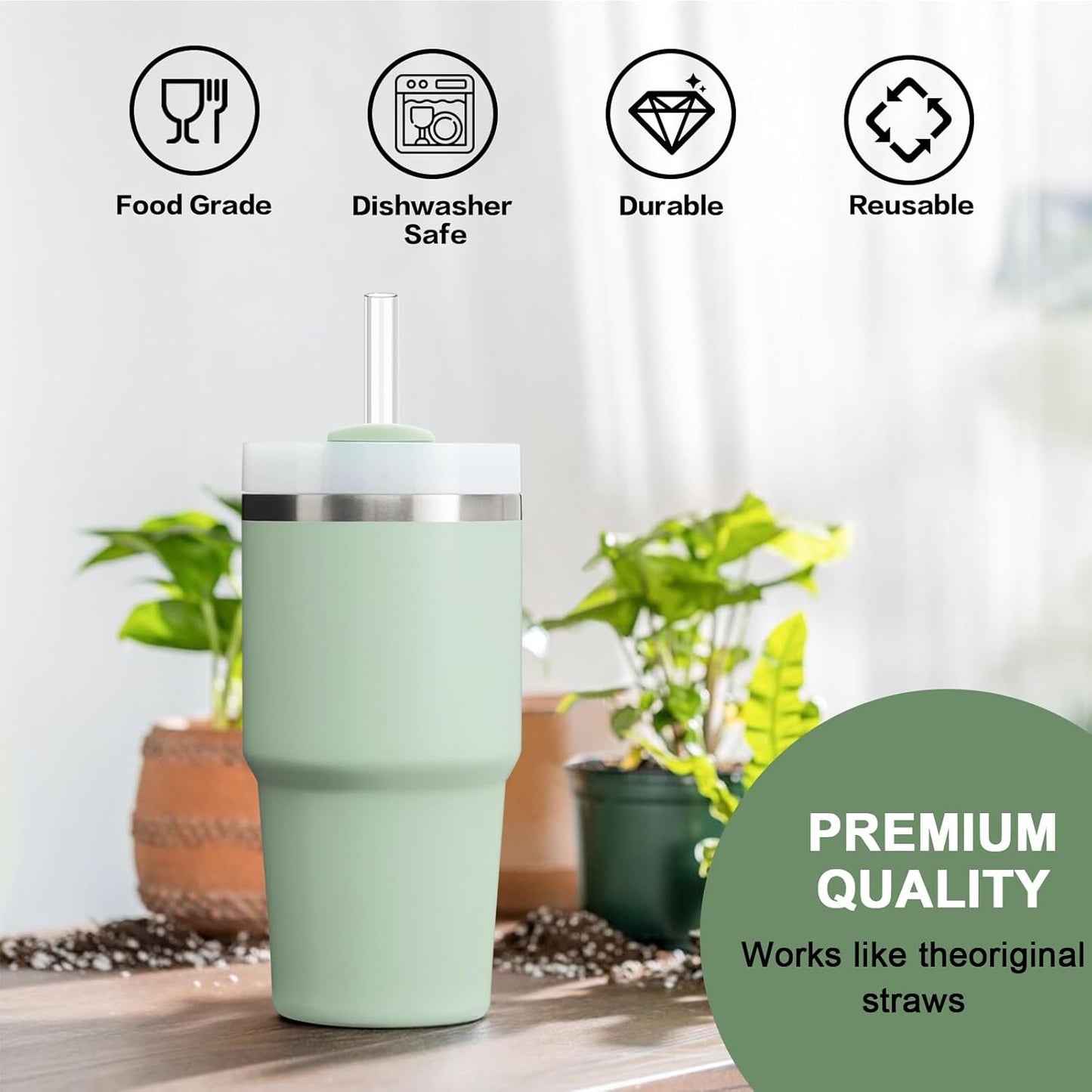 Replacement Straw for Stanley Cup 20 oz 14 oz, 6 Pcs Reusable Long Clear Straw with Clear Brush for Stanley Cup Accessories, Dishwasher Safe and BPA Free