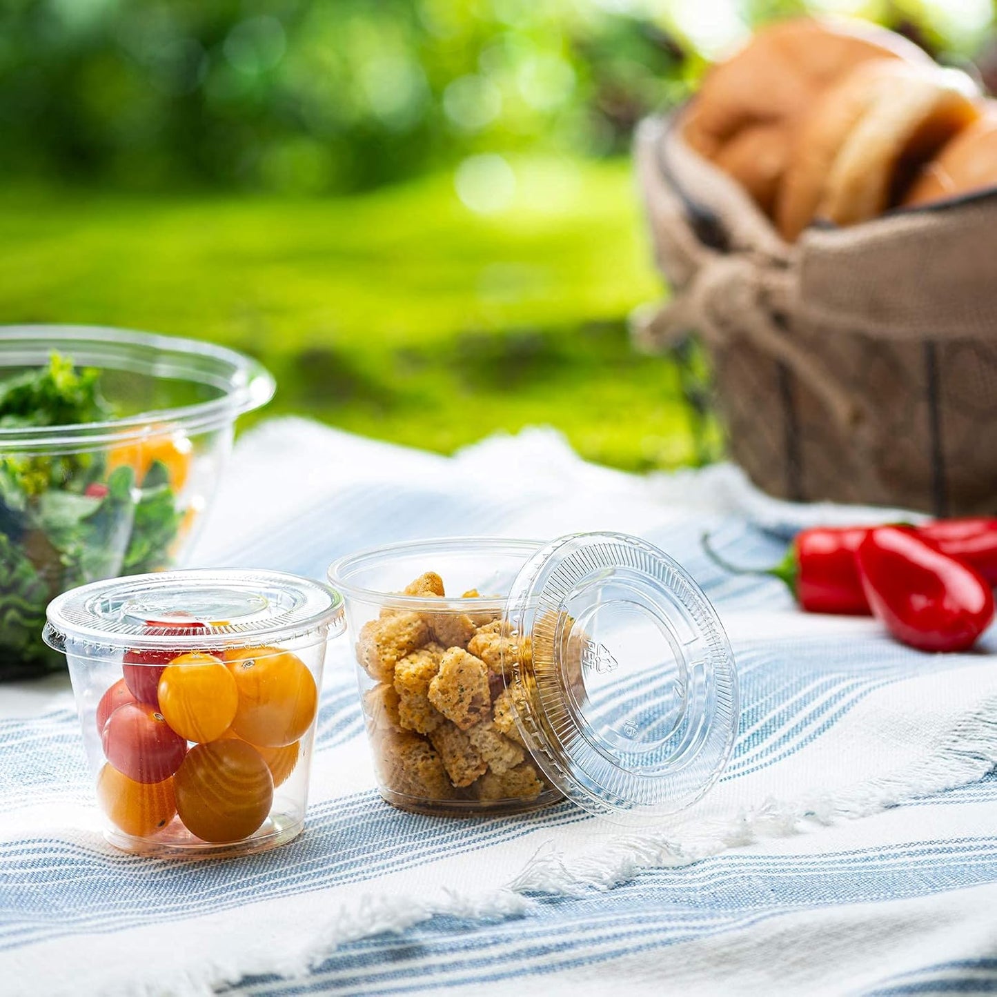 Portion Cups with Lids (5.5 Ounces, 200 Pack) | Disposable Plastic Cups for Meal Prep, Portion Control, Salad Dressing, & Medicine | Small Plastic Condiment Container