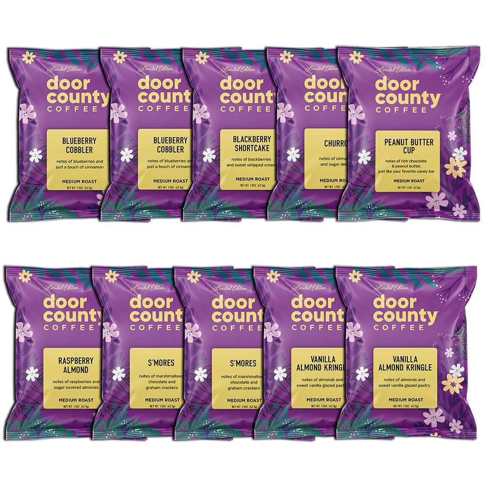 Gourmet Flavored Coffee Spring & Summer Sampler Pack - 10 Unique Spring Flavored Coffees - Roasted by Door County Coffee