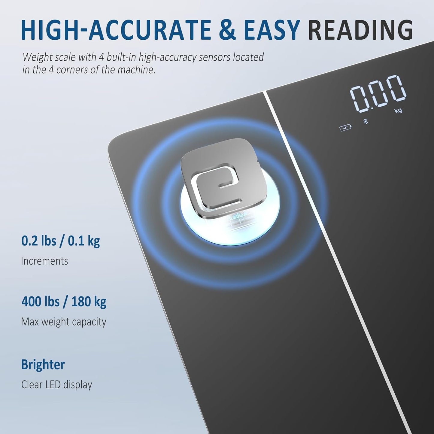 BalanceFrom Smart Scale for Body Weight Digital Bathroom Bluetooth BMI Body Fat Scale with 12 Body Composition Analyzer, Tempered Glass Weighing Scale LED Display Sync with Apps, 400lbs