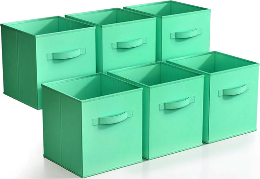 Sorbus Foldable Storage Cubes - 6 Fabric Baskets for Organizing Pantry, Closet, Shelf, Nursery, Playroom, Toy Box, Cubby - 11 Inch Dual Handle Collapsible Closet Organizers and Storage Bins (Teal)