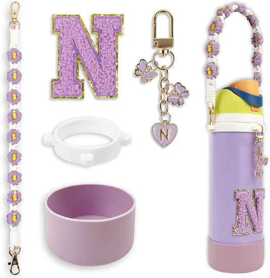 SITKOL Silicone Boot Cute Monogram Set Compatible with Owala Water Bottle 24 oz, 32 oz, 40 oz - Perfect Letter Owala Accessories for Owala Tumbler, Owala Free Sip, Pink Owala, Black Owala