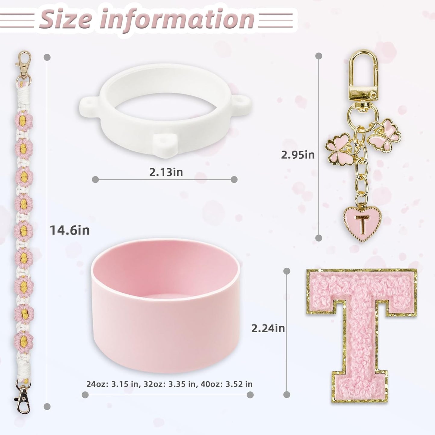 SITKOL Silicone Boot Cute Monogram Set Compatible with Owala Water Bottle 24 oz, 32 oz, 40 oz - Perfect Letter Owala Accessories for Owala Tumbler, Owala Free Sip, Pink Owala, Black Owala