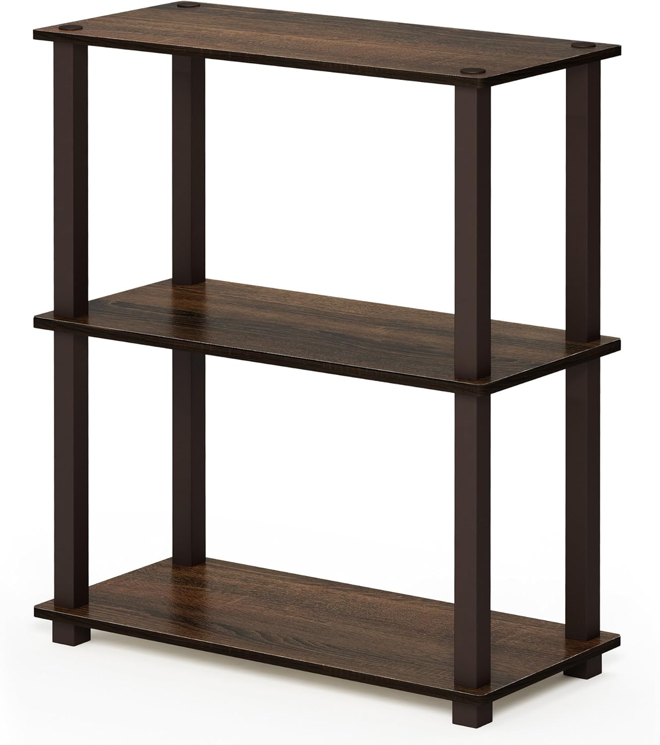 Furinno TURN-S-TUBE Storage Shelves, 3-Tier Book Shelf, Corner Shelf, Toolless Open Shelves, for Organization and Storage, Living Room, Garage, Home Office, Walnut