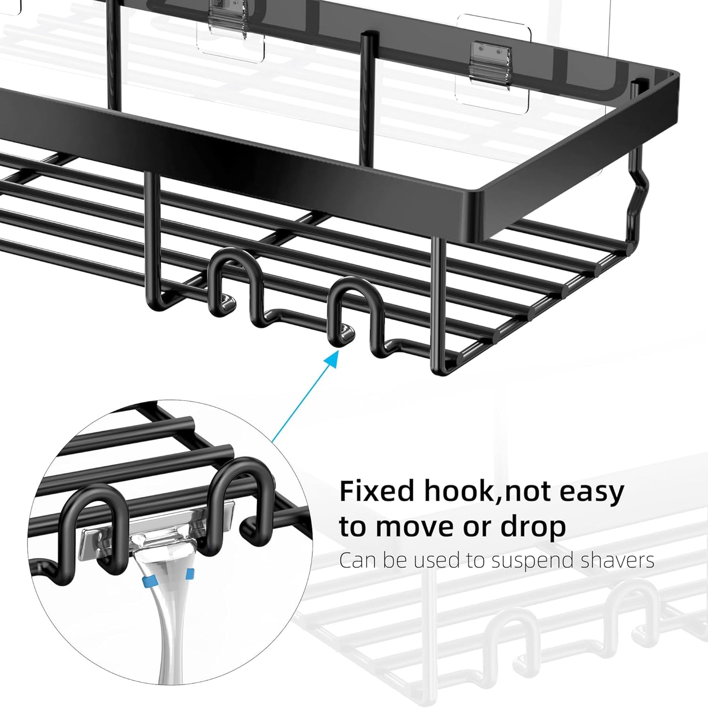 Moforoco 3-Pack Shower Caddy Basket Shelf with Soap Holder, No Drilling Traceless Adhesive Shower Wall Shelves, Rustproof Black Bathroom Shower Storage Organizer