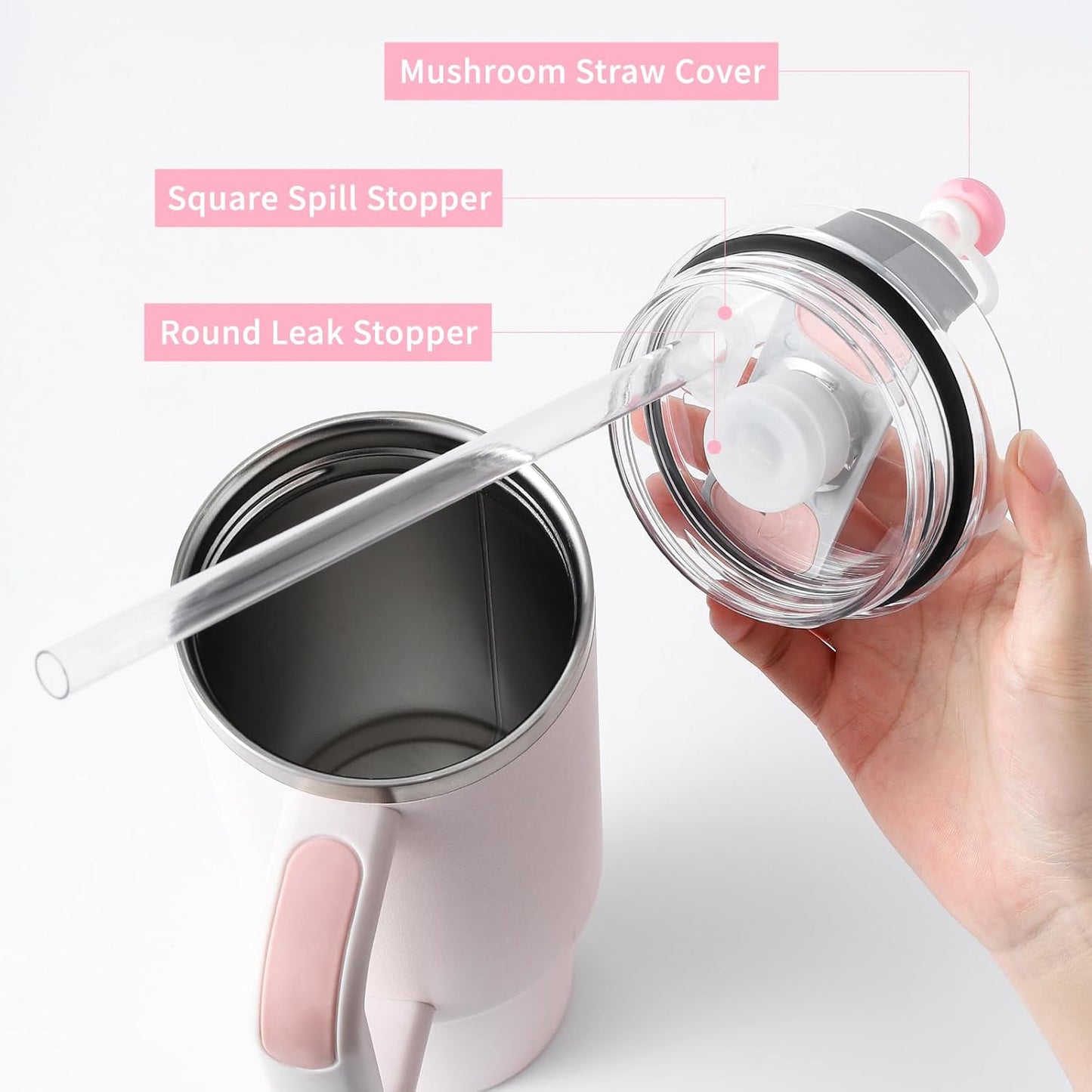 Spill Stopper Set Compatible with Stanley Cup 40oz 30oz, Cup Accessories Including Mushroom Straw Cover Cap and Leak Stopper set