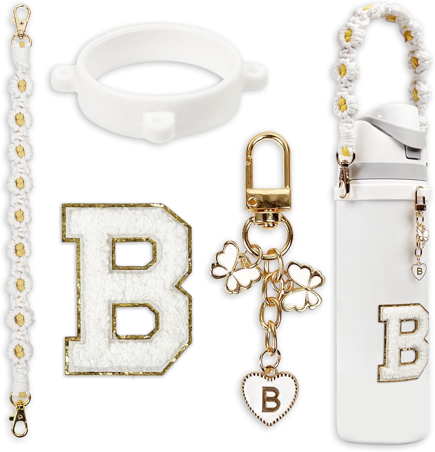 Cute Letter Charm Set Compatible with Owala Water Bottle 24 oz, 32 oz, 40 oz, Owala Kids, Owala Coffee Tumbler, Owala FreeSip – Includes Handle Strap, for Owala Accessories & Stanley Cup Accessories