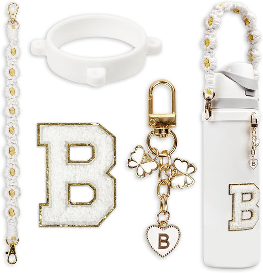 Cute Letter Charm Set Compatible with Owala Water Bottle 24 oz, 32 oz, 40 oz, Owala Kids, Owala Coffee Tumbler, Owala FreeSip – Includes Handle Strap, for Owala Accessories & Stanley Cup Accessories