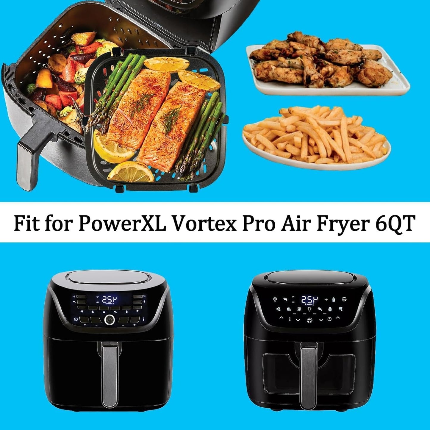 6QT Air Fryer Replacement Grill Pan for PowerXL Vortex Pro Air Fryer Plus 6QT, Upgraded Grill Crisper Plate Tray Rack Shelf Grate for 6QT PowerXL Air Fryers, Nonstick, Dishwasher Safe