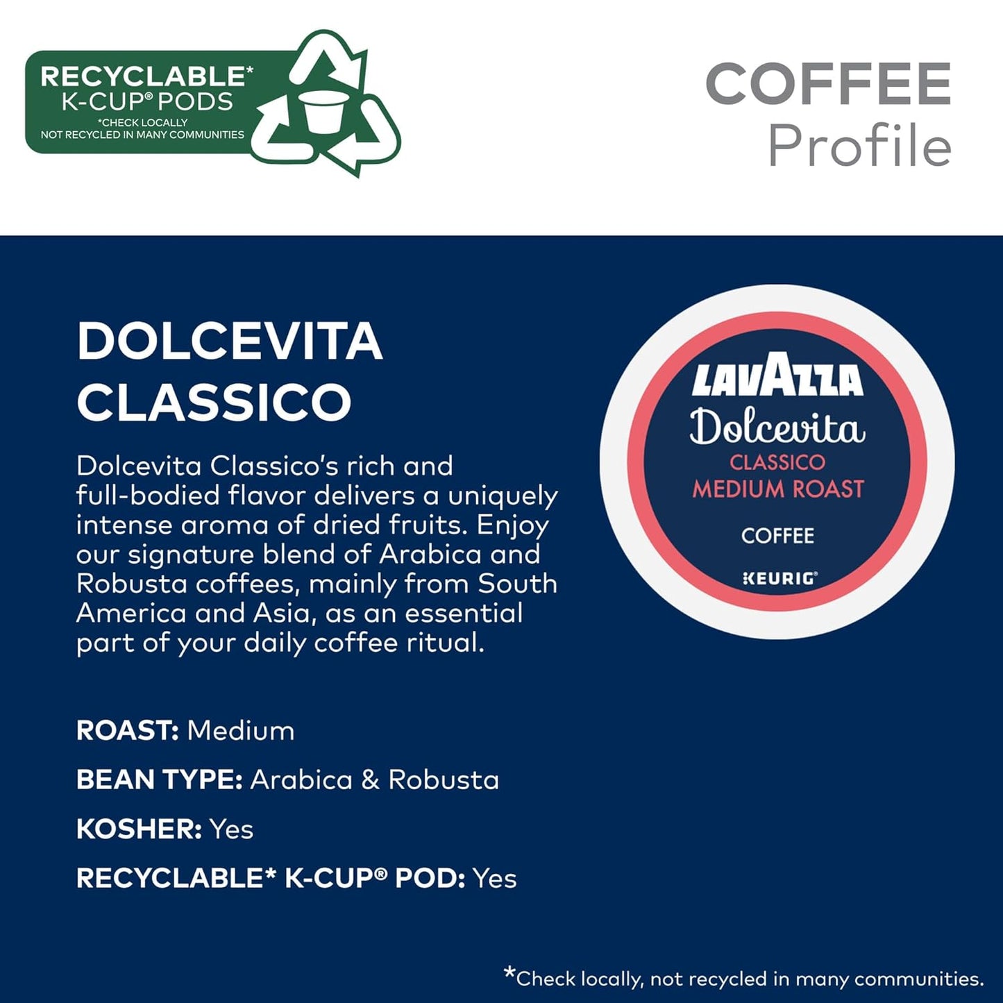 Lavazza Dolcevita Classico, Single-Serve Keurig K-Cup Pods, Medium Roast Coffee, 32-Count Box