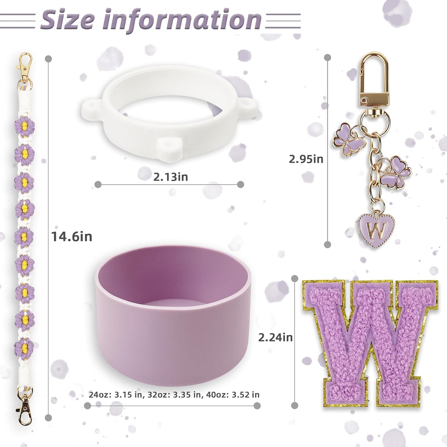 SITKOL Silicone Boot Cute Monogram Set Compatible with Owala Water Bottle 24 oz, 32 oz, 40 oz - Perfect Letter Owala Accessories for Owala Tumbler, Owala Free Sip, Pink Owala, Black Owala