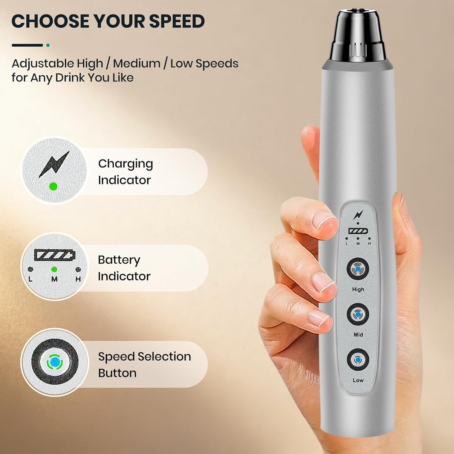 Milk Frother Handheld Rechargeable with Stand, Frother Wand Drink Mixer Electric Whisk for Coffee, Detachable With 3 Stainless Whisks, Hand Mixer for Lattes, Cappuccino, Matcha, Egg, Silver