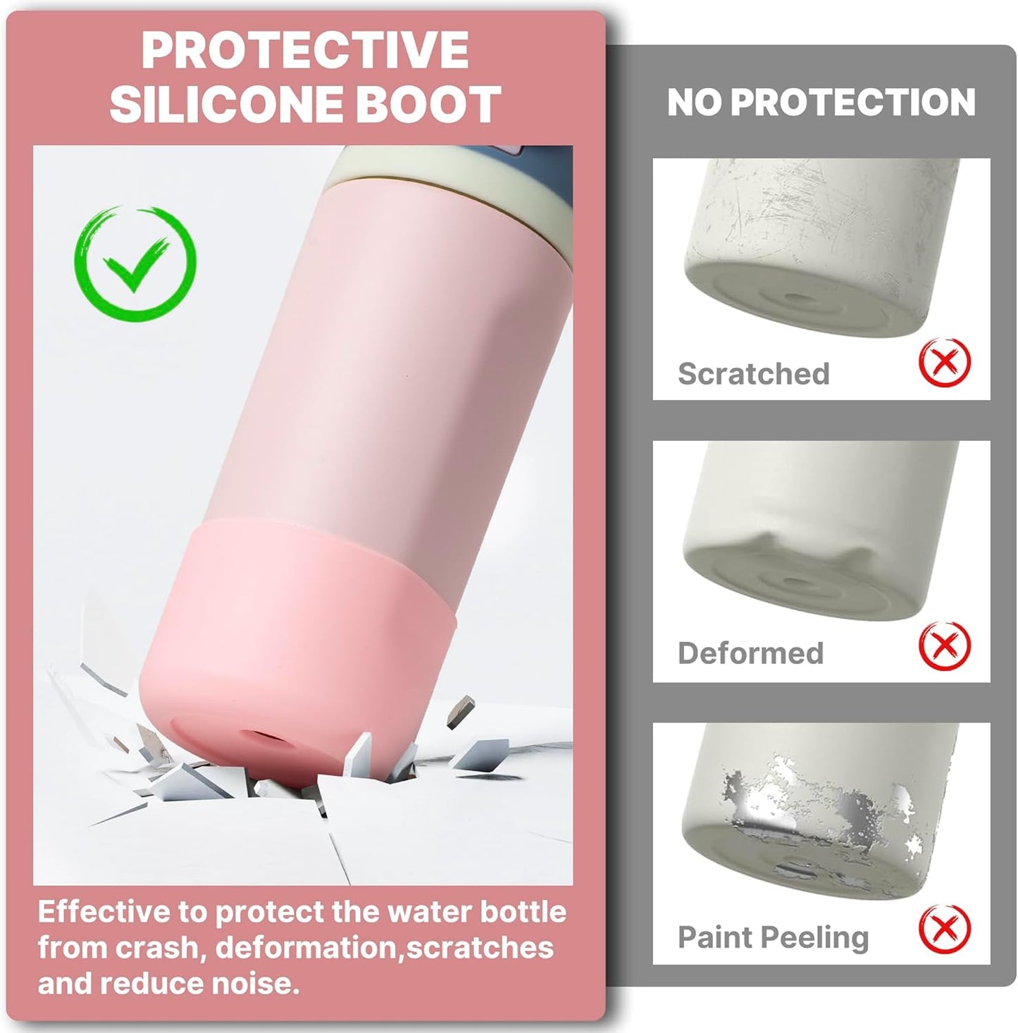 Silicone Water Bottle Boot for Owala 14/16oz, Anti-Slip Protective Sleeve Bottom Bumper Protector for Owala Kids 12 oz Tumbler, Flip 14 oz and FreeSip 16 oz Water Bottle (Pink)