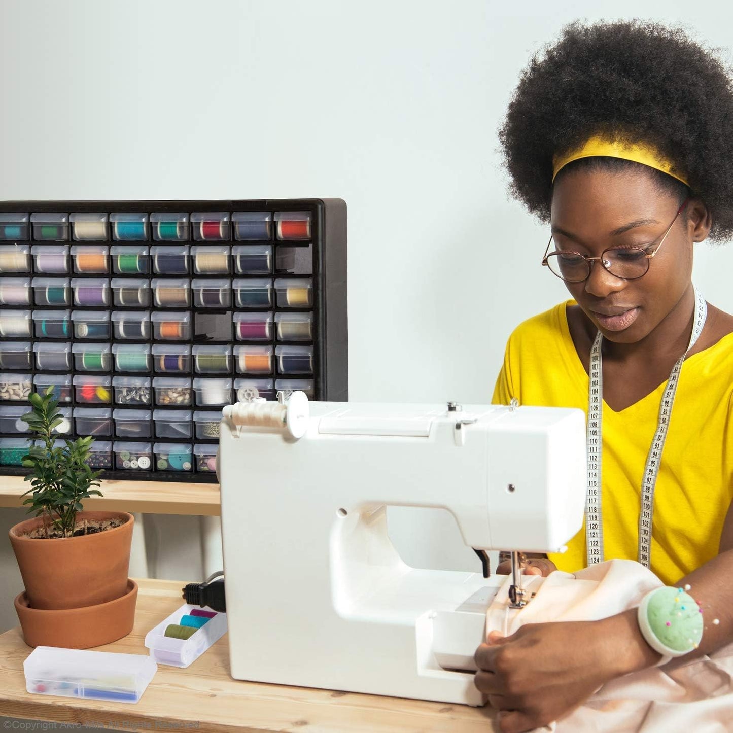 Akro-Mils 44-Drawer Plastic Drawer Storage Cabinet for Garage Organization, Bead Organizer, Building Bricks Storage, Teacher Toolbox, Makeup Organizer, 20" W x 6" D x 16" H, 10144 Red